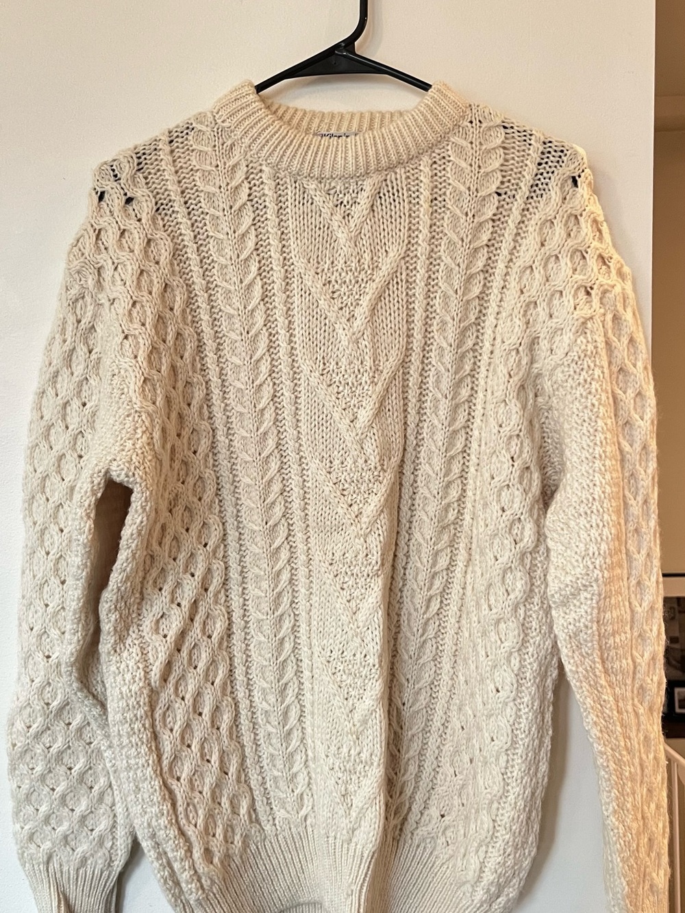 Vintage Kilspindie Scotland Aran Fisherman Sweater Cream 100% Wool Womens Large